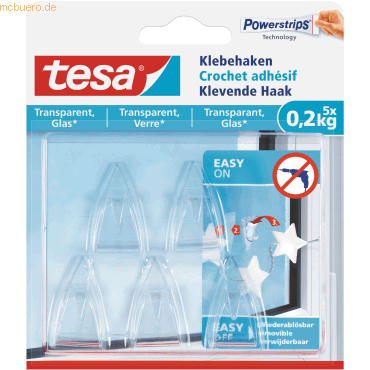 10 x Tesa Klebehaken für transparente Oberflächen und Glas (0,2kg) VE=