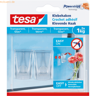 8 x Tesa Klebehaken für transparente Oberflächen und Glas (1kg) VE=2 S