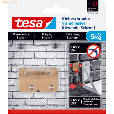 6 x Tesa Rechteckige Klebeschraube für Mauerwerk und Stein (5kg) VE=2