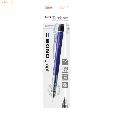 5 x Tombow Feinminenstift Mono Graph 0,5mm blau Blister