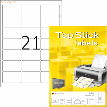 10 x TopStick Universal-Etiketten Papier weiß selbstklebend 63,5x38,1m