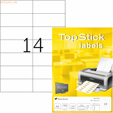 TopStick Universal-Etiketten Papier weiß selbstklebend 105x42,3mm 100