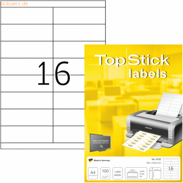 10 x TopStick Universal-Etiketten Papier weiß selbstklebend 105x33,8mm