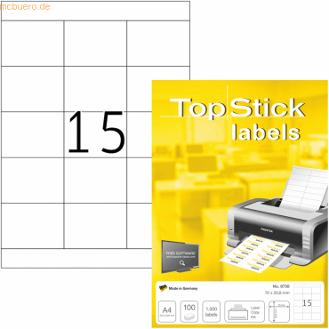 TopStick Universal-Etiketten Papier weiß selbstklebend 70x50,8mm 100 B