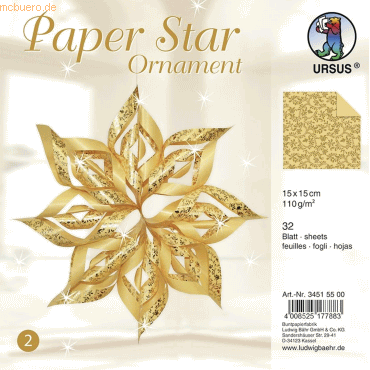 Ludwig Bhr Papier Stern Ornament Set 2 110g/qm 15x15cm 32 Blatt gold