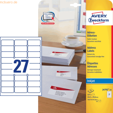Etiketten Inkjet 63.5x29.6mm spezialbeschichtet weiß VE= 675 Stück Etiketten Inkjet 63.5x29.6mm spezialbeschichtet weiß VE= 675 Stück