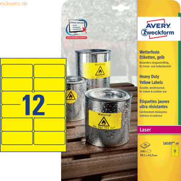 Etiketten 99,1x42,3mm Folie wetterfest VE=240 Stück gelb Etiketten 99,1x42,3mm Folie wetterfest VE=240 Stück gelb