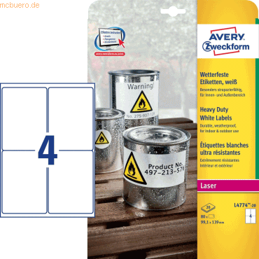 Etiketten Laser/Kopier wetterfest 99,1x139mm weiß VE=80 Stück Etiketten Laser/Kopier wetterfest 99,1x139mm weiß VE=80 Stück