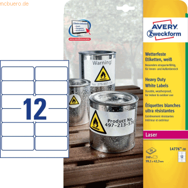 Etiketten Laser/Kopier wetterfest 99,1x42,3mm weiß VE=240 Stück Etiketten Laser/Kopier wetterfest 99,1x42,3mm weiß VE=240 Stück