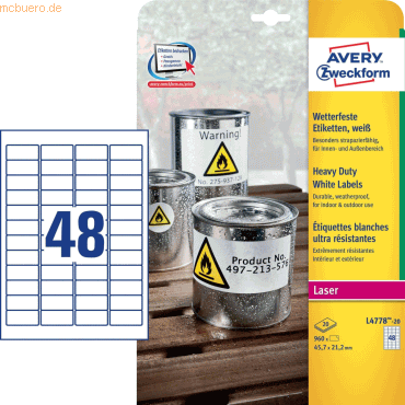 Etiketten Laser/Kopier wetterfest 45,7x21,2mm weiß VE=960 Stück Etiketten Laser/Kopier wetterfest 45,7x21,2mm weiß VE=960 Stück