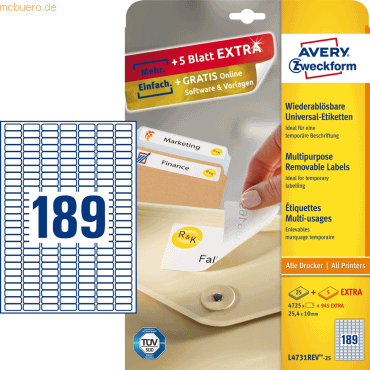 Etiketten Inkjet/Laser/Kopier 25,4x10mm weiß VE=5670 Stück Etiketten Inkjet/Laser/Kopier 25,4x10mm weiß VE=5670 Stück