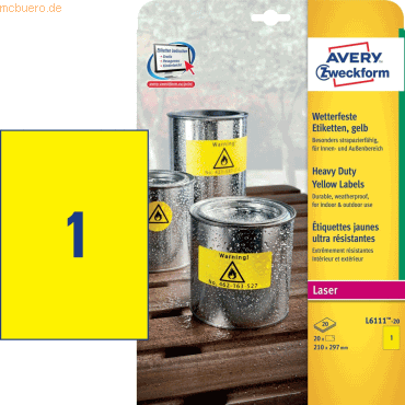 Etiketten 210x297mm Folie wetterfest VE=20 Stück gelb Etiketten 210x297mm Folie wetterfest VE=20 Stück gelb