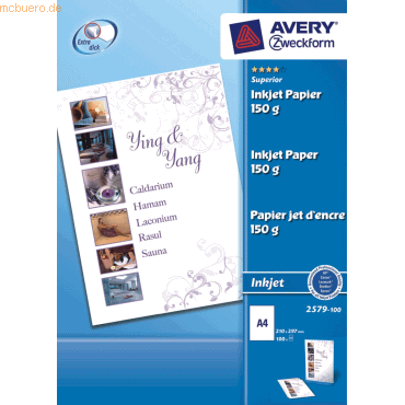 Inkjetpapier A4 150g/qm matt beschichtet VE=100 Blatt Inkjetpapier A4 150g/qm matt beschichtet VE=100 Blatt
