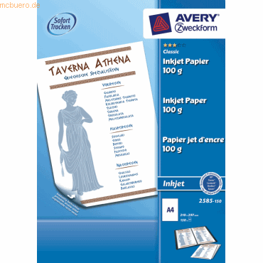 Inkjetpapier Classic A4 100g/qm beiseitig matt beschichtet VE=150 Blatt Inkjetpapier Classic A4 100g/qm beiseitig matt beschichtet VE=150 Blatt