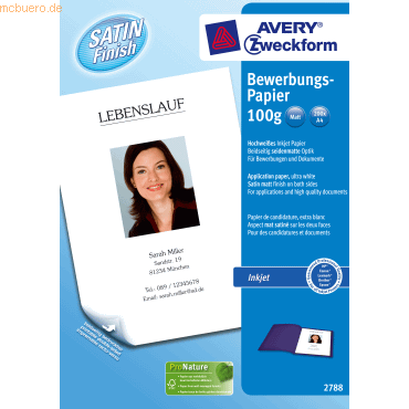 Bewerbungspapier Inkjet A4 beidseitig beschichtet satiniert 100 g/qm 200 Blatt Bewerbungspapier Inkjet A4 beidseitig beschichtet satiniert 100 g/qm 200 Blatt