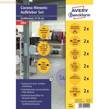 Hinweis-Aufkleber rund 20cm gelb VE=12 Stück Motive sortiert Hinweis-Aufkleber rund 20cm gelb VE=12 Stück Motive sortiert