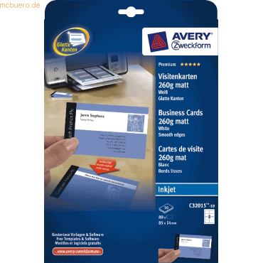 Visitenkarten Inkjet 85x54mm 260g/qm weiß matt VE=80 Stück Visitenkarten Inkjet 85x54mm 260g/qm weiß matt VE=80 Stück