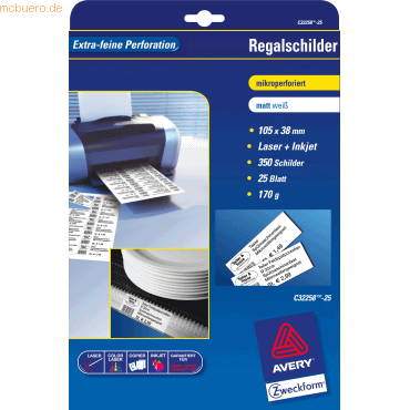Regalschilder 105x38 mm 170 g/qm beschichtet matt 350 Stück Regalschilder 105x38 mm 170 g/qm beschichtet matt 350 Stück