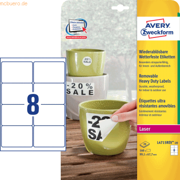 Etiketten 99,1x67,7mm wetterfest ablösbar Laser/Copy Polyesterfolie VE=160 Stück Etiketten 99,1x67,7mm wetterfest ablösbar Laser/Copy Polyesterfolie VE=160 Stück