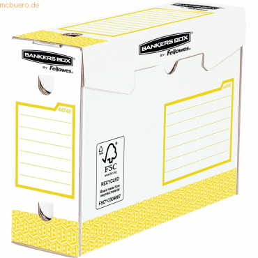 Archivschachtel Basic Heavy Duty 100mm Bankers Box 95x244x330mm weiß/gelb VE=20 stück Archivschachtel Basic Heavy Duty 100mm Bankers Box 95x244x330mm weiß/gelb VE=20 stück