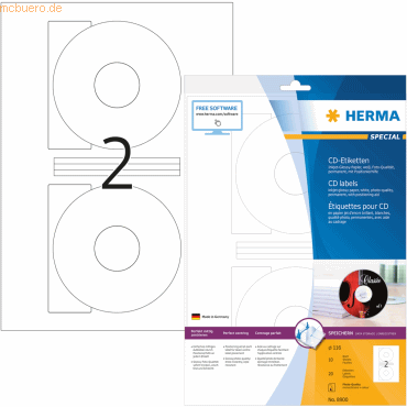 CD-Etiketten Glossy weiß Durchmesser 116mm Special A4 Inkjet 20 Stück CD-Etiketten Glossy weiß Durchmesser 116mm Special A4 Inkjet 20 Stück