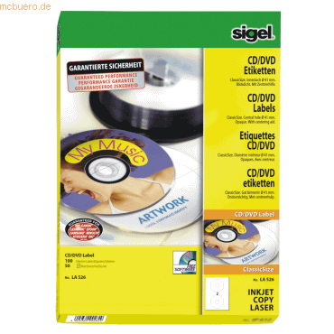 CD-/DVD-Etiketten Inkjet/Laser Kopier 117mm VE=50 Stück (25 Blatt) weiß CD-/DVD-Etiketten Inkjet/Laser Kopier 117mm VE=50 Stück (25 Blatt) weiß