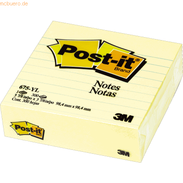 0021200502040 - Post-it Haftnotiz XL-Notes 100x100mm liniert 70g qm 300 Blatt gelb