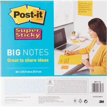 Post-it Haftnotiz Super Sticky Big Notes 279x279mm 30 Blatt ultragelb