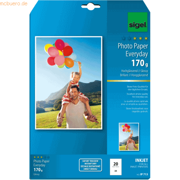 Sigel Fotopapier Everyday plus A4 170g/qm VE=20 Blatt glossy