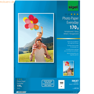 Sigel Fotopapier Everyday plus A4 170g/qm VE=100 Blatt glossy