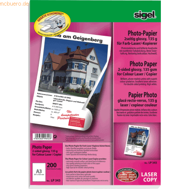 Sigel Fotopapier A3 Farblaser/Kopier 135g/qm glossy VE=200 Blatt