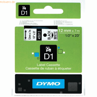 Dymo Etikettenband Dymo D1 12mm/7m schwarz/weiß
