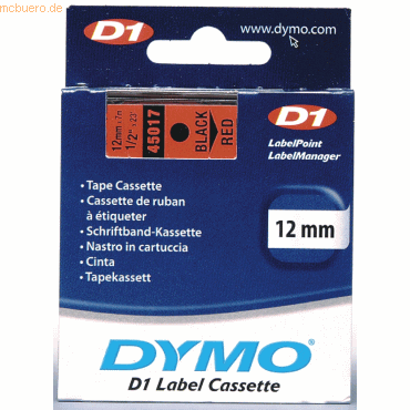 Dymo Etikettenband Dymo D1 12mm/7m schwarz/rot