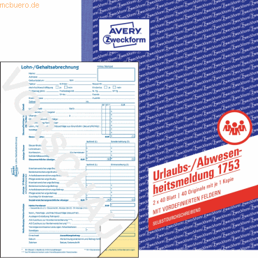 Avery Zweckform Formularbuch Urlaubsantrag A5 2x40 Blatt