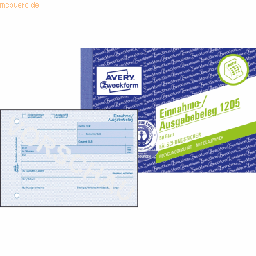 Avery Zweckform Einnahme-Ausgabebeleg A6 Recycling VE=50 Blatt mit Aus