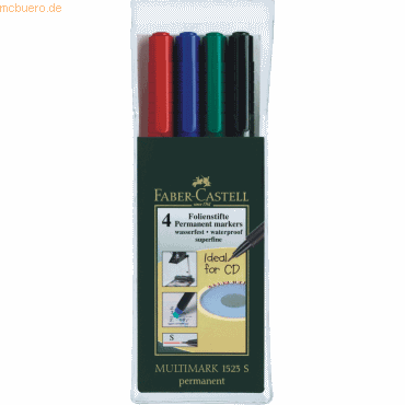 Faber Castell Folienschreiber permanent S VE=4 Stück 4 Farben