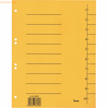 Bene Trennblätter A4 Karton 210g/qm gelb VE=50 Blatt
