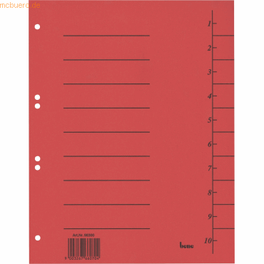 Bene Trennblätter A4 Karton 210g/qm rot VE=50 Blatt