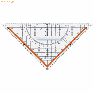 3501170903957 - rotring Geo-Dreieck Centro mit Griff Hypotenuse 250 mm glasklar gegenläufige Bezifferung rot hinterlegt (S0903950)