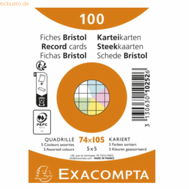 3130630102526 - Karteikarten 10252E je 20 x blau gelb grün rosa weiß kariert 205g 3130630102526 100 Stück 3130630102526 - Karteikarten 10252E je 20 x blau gelb grün rosa weiß kariert 205g 3130630102526 100 Stück