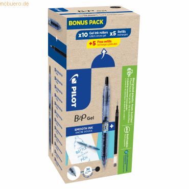 3131910556190 - Gelschreiber PILOT Bottle 2 Pen BeGreen schwarz Strichbreite 04 mm dokumentenecht nachfüllbar 89 % Recyclingmaterial 10 Stück + 10 Minen schwarz 3131910556190 - Gelschreiber PILOT Bottle 2 Pen BeGreen schwarz Strichbreite 04 mm dokumentenecht nachfüllbar 89 % Recyclingmaterial 10 Stück + 10 Minen schwarz