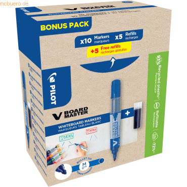 3131910556282 - AKTION PILOT V-Board Master Greenpack Whiteboard-Marker-Set blau 20 - 50 mm 1 Set + GRATIS 5 Nachfülltuschen 3131910556282 - AKTION PILOT V-Board Master Greenpack Whiteboard-Marker-Set blau 20 - 50 mm 1 Set + GRATIS 5 Nachfülltuschen
