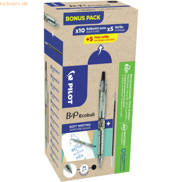 3131910586562 - Kugelschreiber PILOT Bottle 2 Pen Ecoball schwarz Strichbreite 06 mm dokumentenecht nachfüllbar 86 % Recyclingmaterial 10 Stück + 10 Minen schwarz 3131910586562 - Kugelschreiber PILOT Bottle 2 Pen Ecoball schwarz Strichbreite 06 mm dokumentenecht nachfüllbar 86 % Recyclingmaterial 10 Stück + 10 Minen schwarz