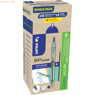 3131910586579 - Kugelschreiber PILOT Bottle 2 Pen Ecoball blau Strichbreite 06 mm dokumentenecht nachfüllbar 86 % Recyclingmaterial 10 Stück + 10 Minen blau 3131910586579 - Kugelschreiber PILOT Bottle 2 Pen Ecoball blau Strichbreite 06 mm dokumentenecht nachfüllbar 86 % Recyclingmaterial 10 Stück + 10 Minen blau