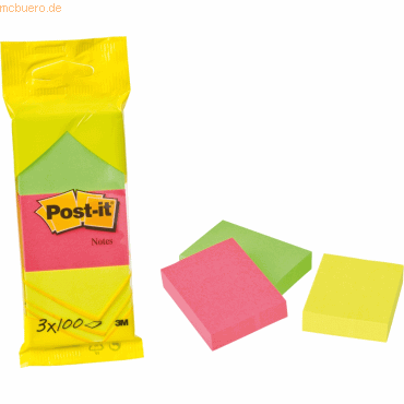 3134375282871 - Post-it Haftnotiz Neon Notes 38x51mm 70g qm 100 Blatt VE=3 Blöcke