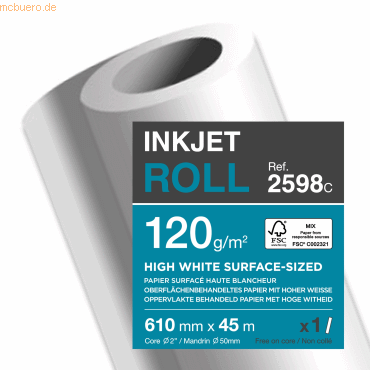 3329680001273 - Plotterpapier Clairjet Light Coated 2598C A1+ 610mm x 45m hochweiß 120g 3329680001273 45 Meter 3329680001273 - Plotterpapier Clairjet Light Coated 2598C A1+ 610mm x 45m hochweiß 120g 3329680001273 45 Meter