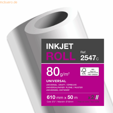 3329682254707 - Plotterpapier Clairjet Universal 2547C A1+ 610mm x 50m hochweiß 80g 3329682254707 2 Stück 3329682254707 - Plotterpapier Clairjet Universal 2547C A1+ 610mm x 50m hochweiß 80g 3329682254707 2 Stück