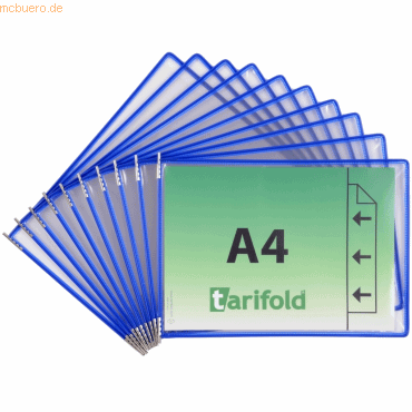 Tarifold Sichttafel A4 quer blau 10 Stück seitl. offen mit 5 Aufsteckr
