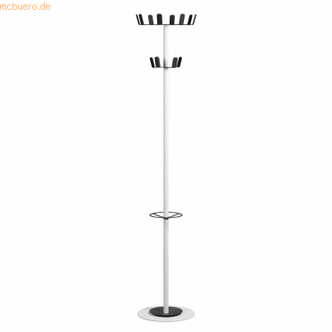 3660141956368 - meet by Paperflow Garderobenständer  12 Haken mit Schirmhalter & Tropfmulde B 350 x T 350 x H 1750 mm Stahl weiß-schwarz