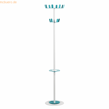 3660141956382 - Garderobenständer Paperflow® 12 Haken mit Schirmhalter & Tropfmulde B 350 x T 350 x H 1750 mm Stahl weiß-blau 3660141956382 - Garderobenständer Paperflow® 12 Haken mit Schirmhalter & Tropfmulde B 350 x T 350 x H 1750 mm Stahl weiß-blau